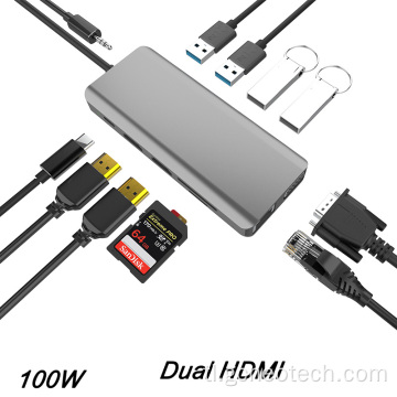 12-in-1 USB C hub na may dual HDMI 4K